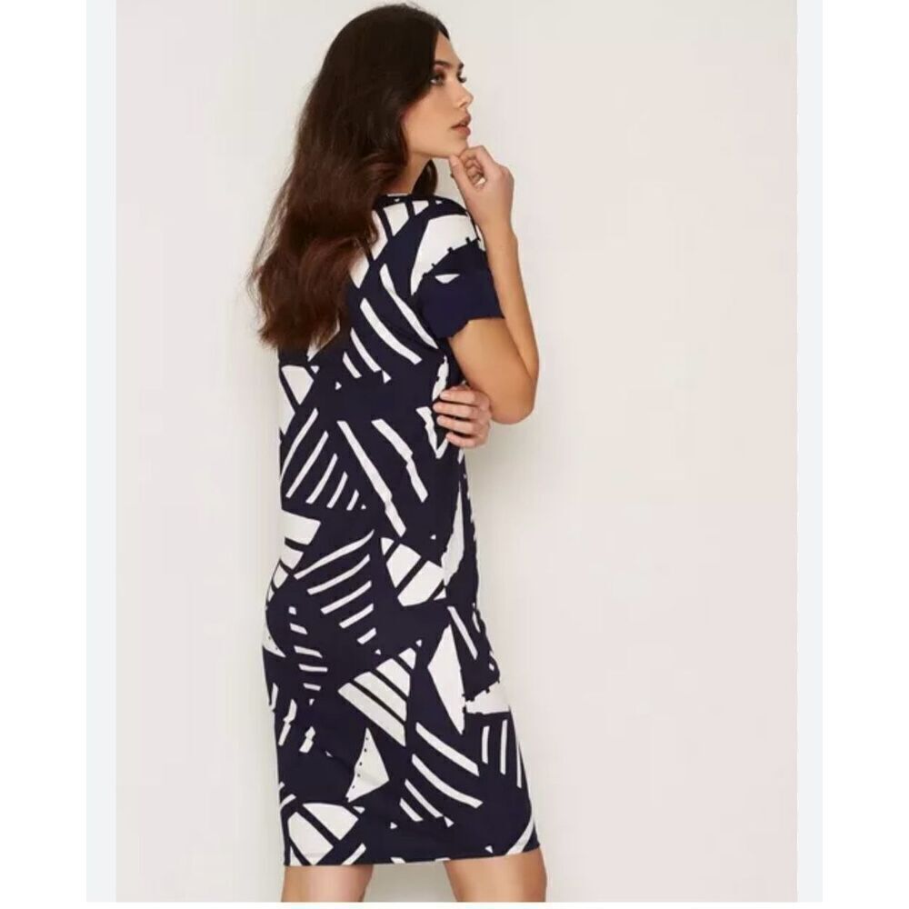 Lauren Ralph Lauren Navy & White Geometric Short Sleeve Shift Dress sz XS